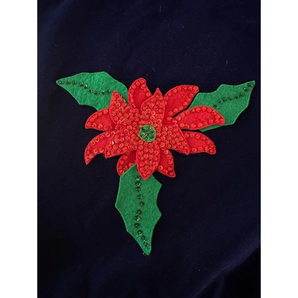 Vtg‎ Handmade Velvet Table Runner Christmas Poinsettia Beaded Purple 53